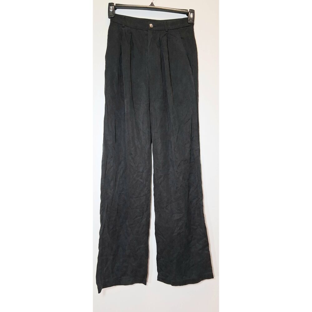 Reformation womens size 4 tall black tencel pants hi rise wide leg 32 Inseam